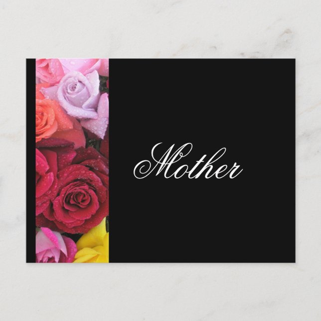 Postale Carte de vœux Roses Élégantes Mère Noir (Devant)