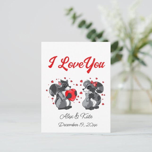 Postale Carte de voeux Valentines Raccoon (Debout devant)