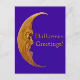 Postale Carte de voeux vintage Angry Moon Halloween