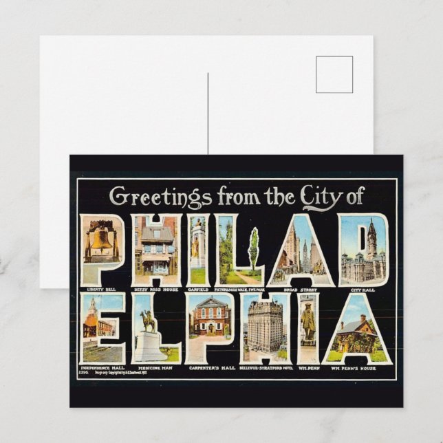 Postale Carte de vœux vintage de Philadelphie  (Devant / Derrière)