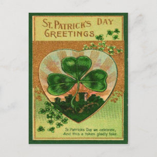 Postale Carte de vœux vintage rétro trèfle Saint-Patrick