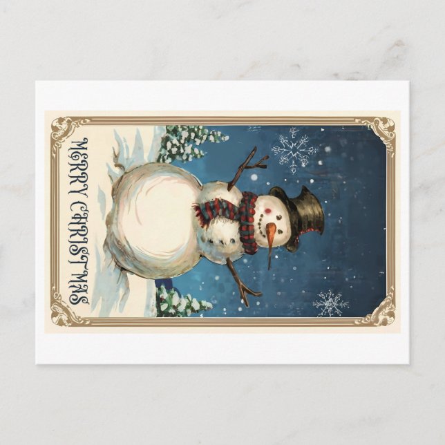 Postale Carte de voeux vintage Snowmans : Joyeux Noël (Devant)