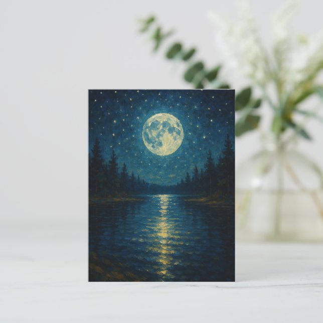 Postale Carte de voeux Watercolor Lake Night (Debout devant)