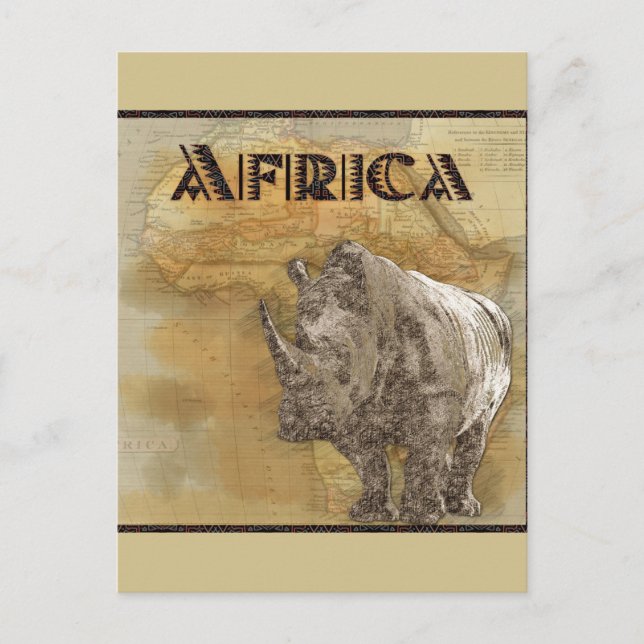 Postale Carte de voyage Afrique de Rhinoceros vintages (Devant)