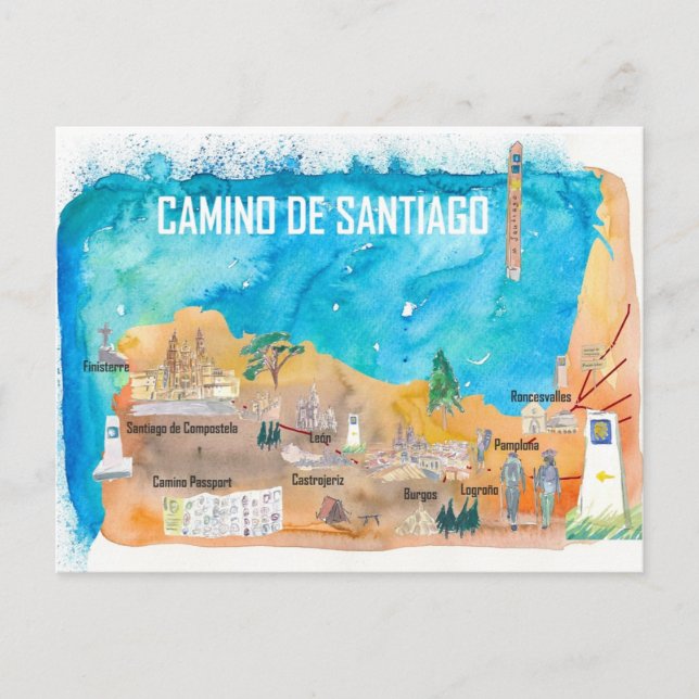 Postale Carte de voyage Camino Santiago St Jacques James (Devant)