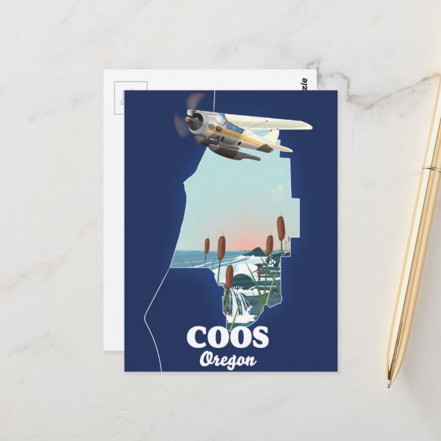 Postale Carte de voyage de Coos Oregon (Devant/Arrière en situation)