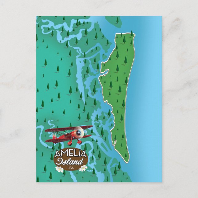 Postale Carte de voyage de l'île Amelia en Floride. (Devant)