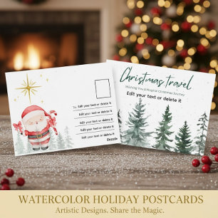 Postale Carte de voyage de Noël à l'aquarelle avec sapins