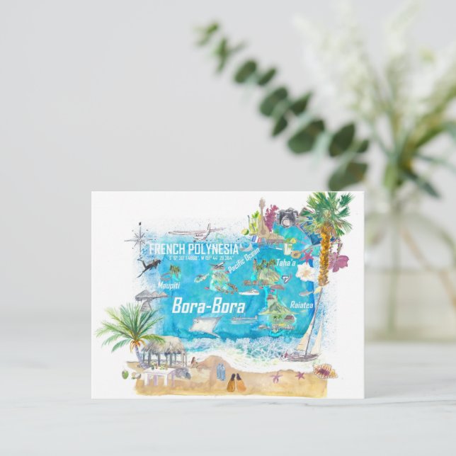 Postale Carte de voyage des îles Bora Bora Polynésie franç (Debout devant)