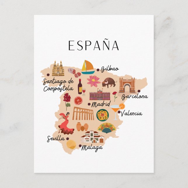 Postale carte de voyage d'Espagne (Devant)