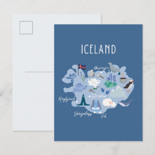 Postale Carte de voyage d'Islande (bleu foncé)