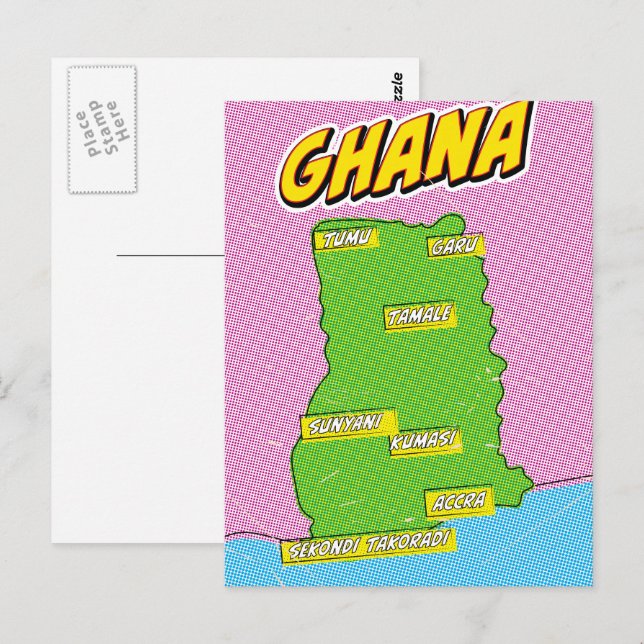 Postale Carte de voyage du Ghana (Devant / Derrière)