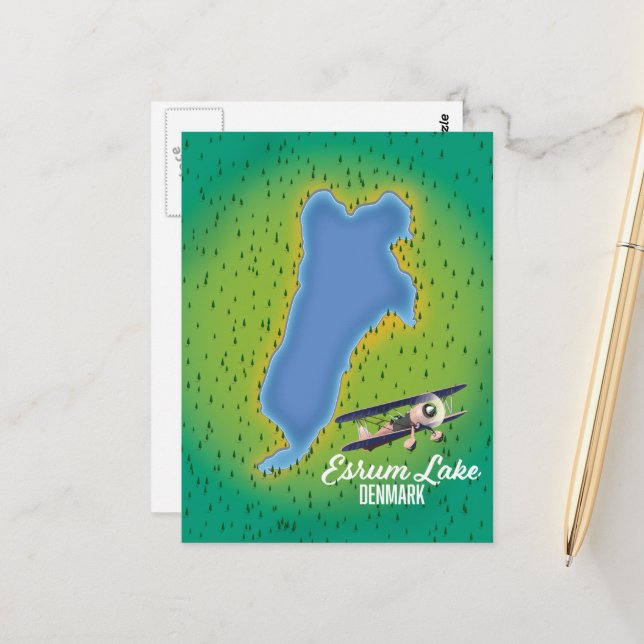 Postale Carte de voyage du lac Esrum Danemark (Devant/Arrière en situation)