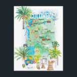 Postale Carte de voyage illustrée Colombie<br><div class="desc">Colombie Illustré Carte De Voyage Avec Attractions Touristiques Et Points Forts</div>