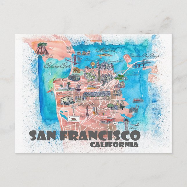 Postale Carte de voyage illustrée de San Francisco (Devant)