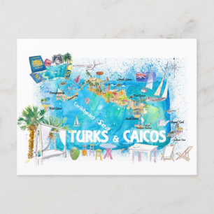 Postale Carte de voyage illustrée des Antilles de Turks & 