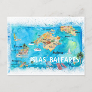 Postale Carte de voyage illustrée des Baléares