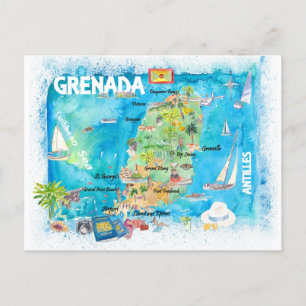Postale Carte de voyage illustrée des Caraïbes Grenade Ant