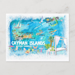 Postale Carte de voyage illustrée des îles Caïmans avec ro