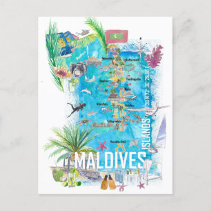 Postale Carte de voyage illustrée des îles Maldives