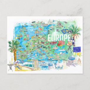 Postale Carte de voyage illustrée d'Europe