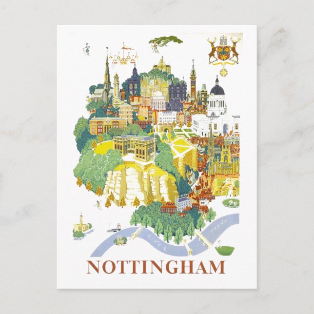 Postale Carte de voyage vintage de Nottingham (Devant)