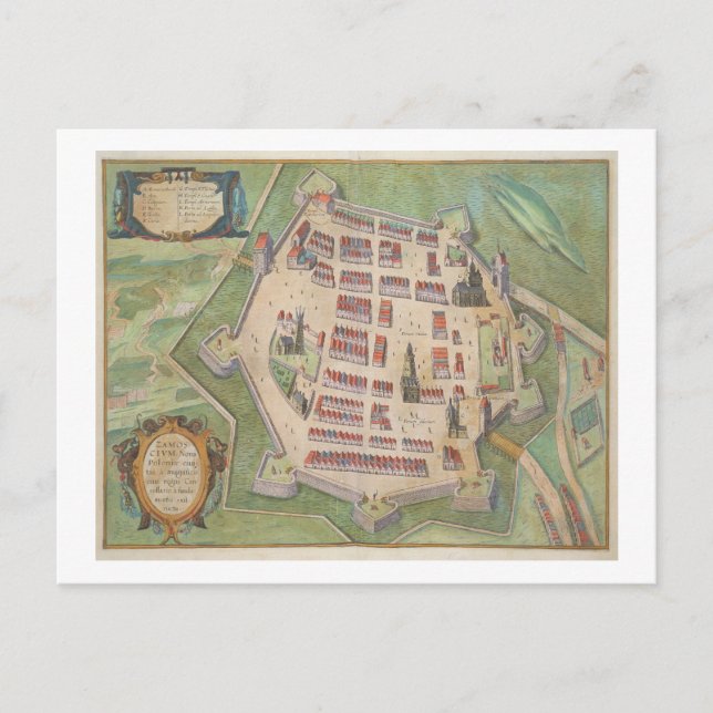 Postale Carte de Zamosc, de Civitates Orbis Terrarum par (Devant)