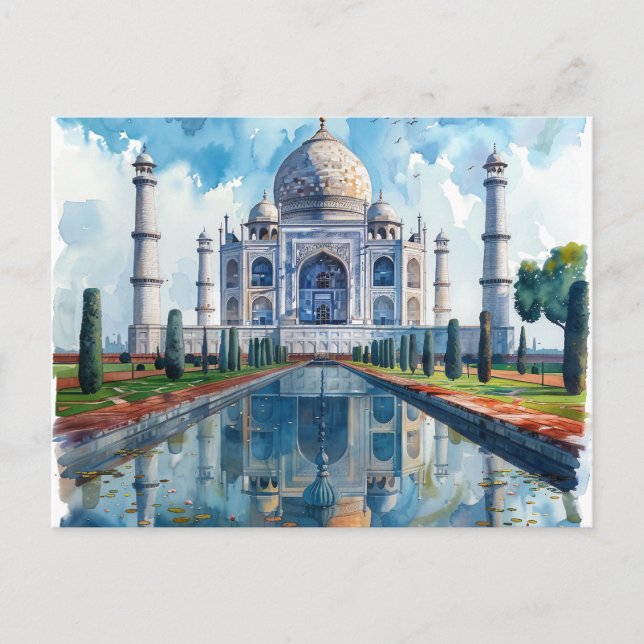 Postale Carte d'eau Taj Mahal India (Devant)