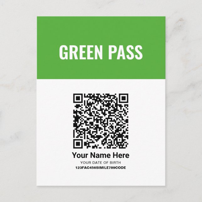 Postale Carte d'entrée de certificat de vaccin vert de cod (Devant)