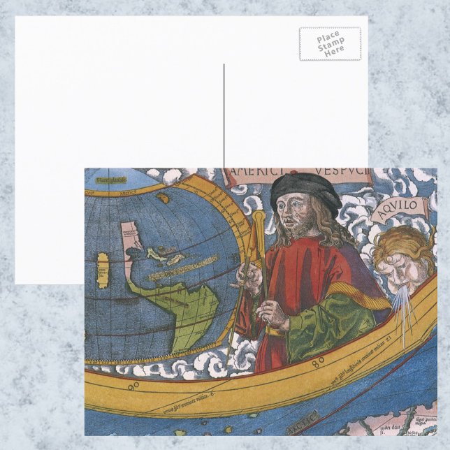 Postale Carte des Amériques avec Explorer Amerigo Vespucci (Créateur téléchargé)