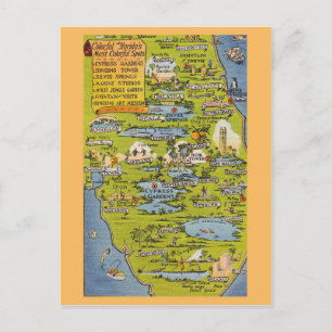 Postale Carte des attractions de la Floride vintage
