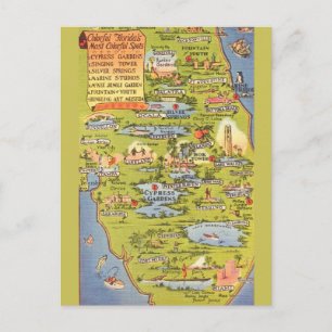 Postale Carte des attractions vintage de Floride 