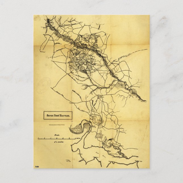 Postale Carte des batailles de sept jours de la guerre civ (Devant)