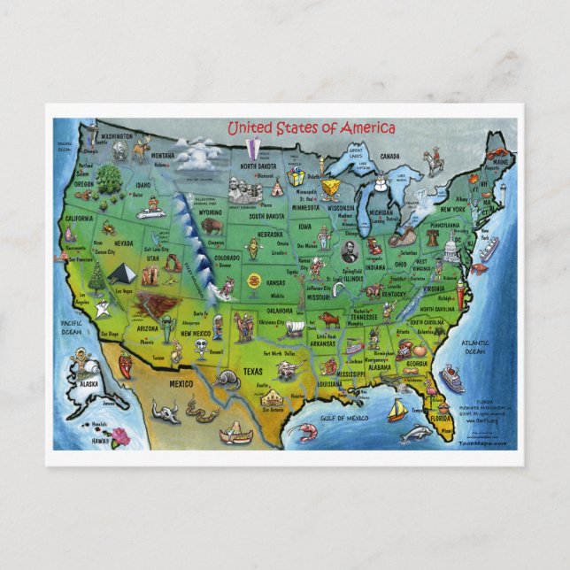 Postale Carte des caricatures des États-Unis (Devant)
