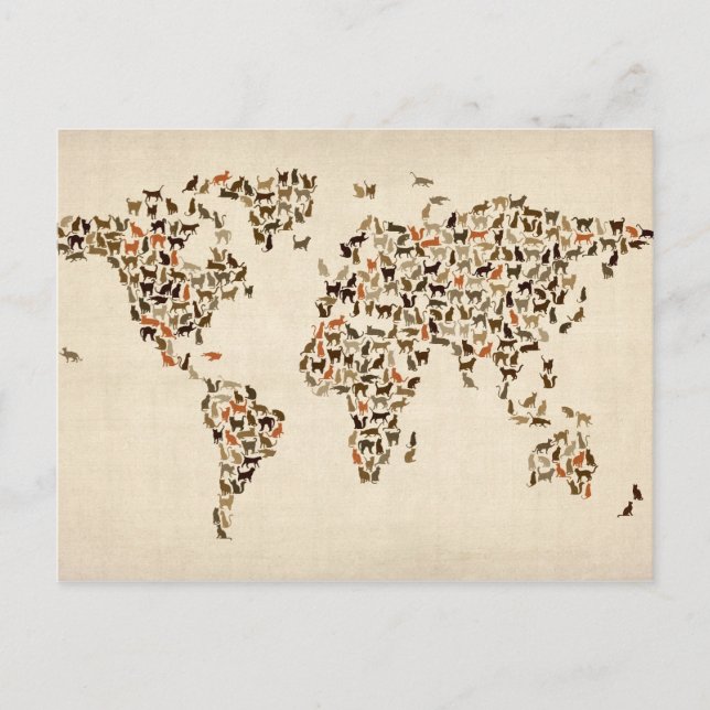 Postale Carte des chats de la carte du monde (Devant)