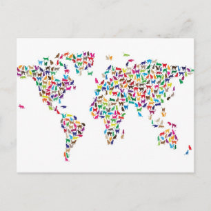 Postale Carte des chats de la carte du monde