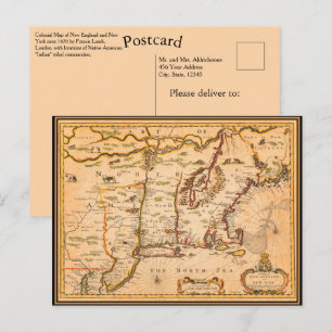 Postale Carte des colonies amérindiennes des années 1600 d