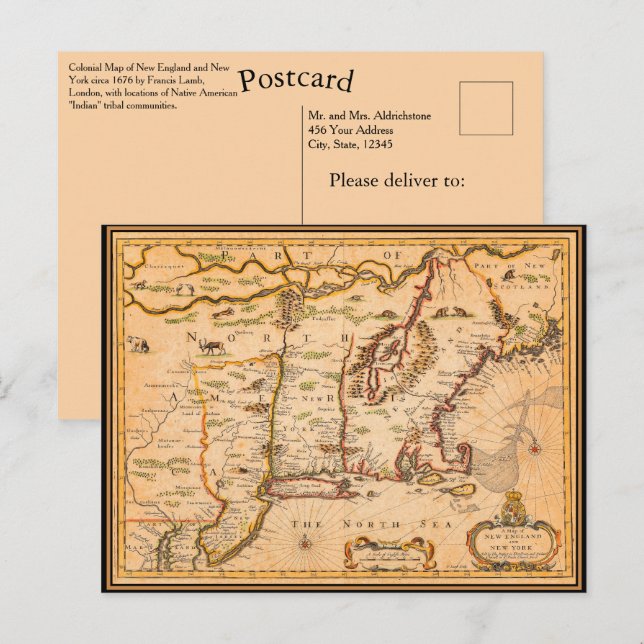 Postale Carte des colonies amérindiennes des années 1600 d (Devant / Derrière)