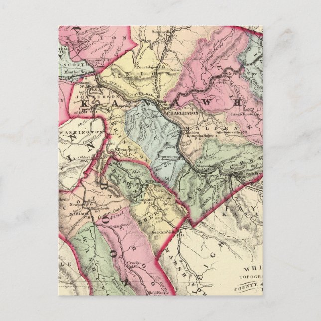 Postale Carte des comtés de Putnam, Kanawha, Boone (Devant)