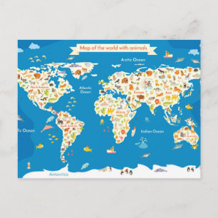 Postale Carte des enfants du monde avec animaux