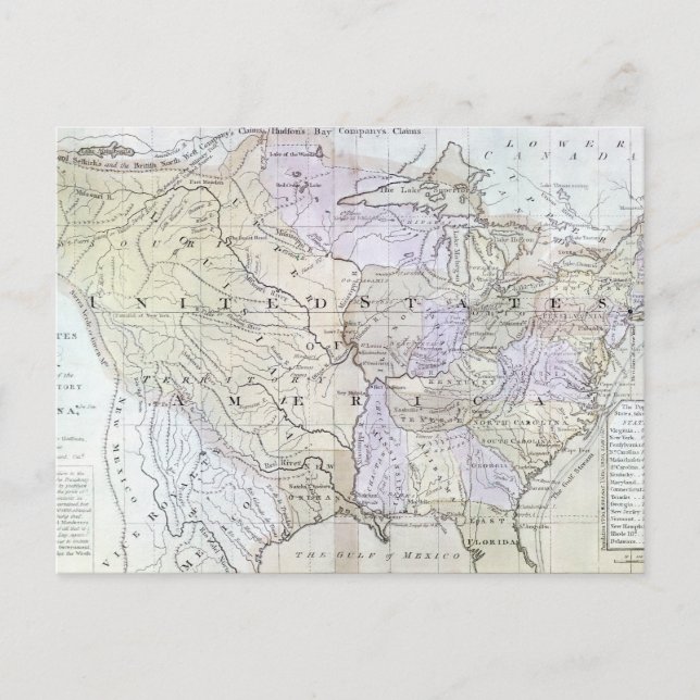 Postale CARTE DES ÉTATS-UNIS, c1812 (Devant)
