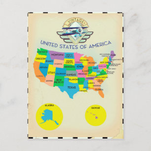 Postale Carte des États-Unis d'Amérique de style vintage