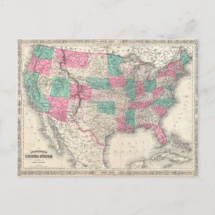Postale Carte des États-Unis de vintage Johnson (1866)