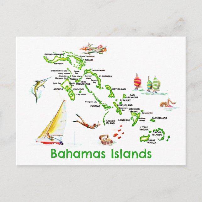 Postale Carte des îles Bahamas (Devant)