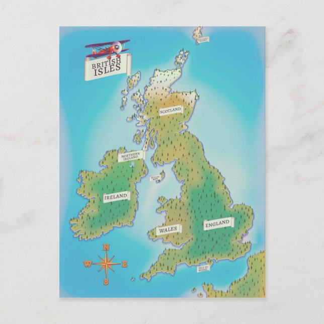 Postale Carte des îles britanniques (version vintage) (Devant)