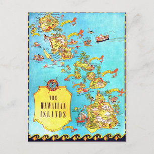 Postale Carte des îles d'Hawaii vintage