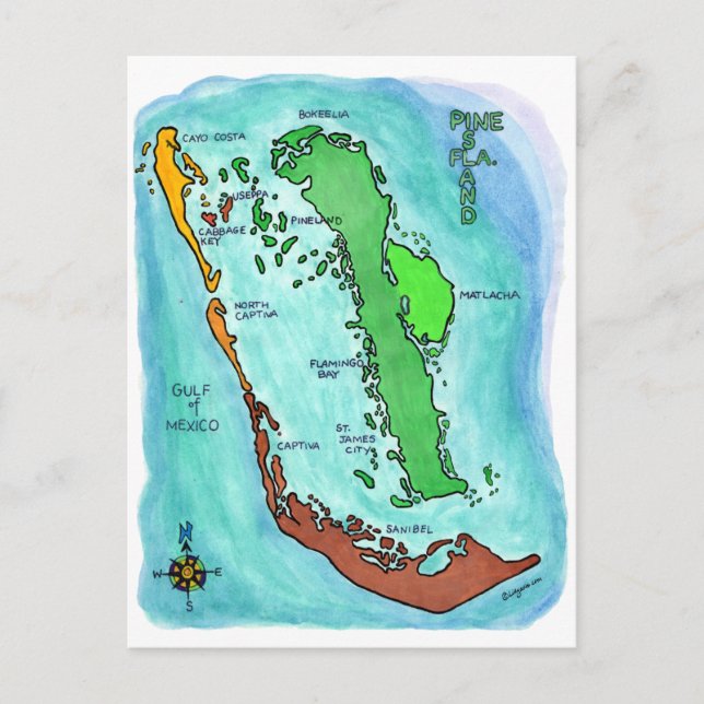 Postale Carte des îles Pine Island Sanibel Captiva Floride (Devant)