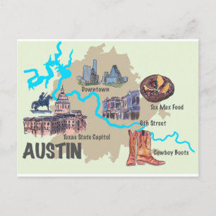 Postale Carte des incontournables d'Austin Texas 
