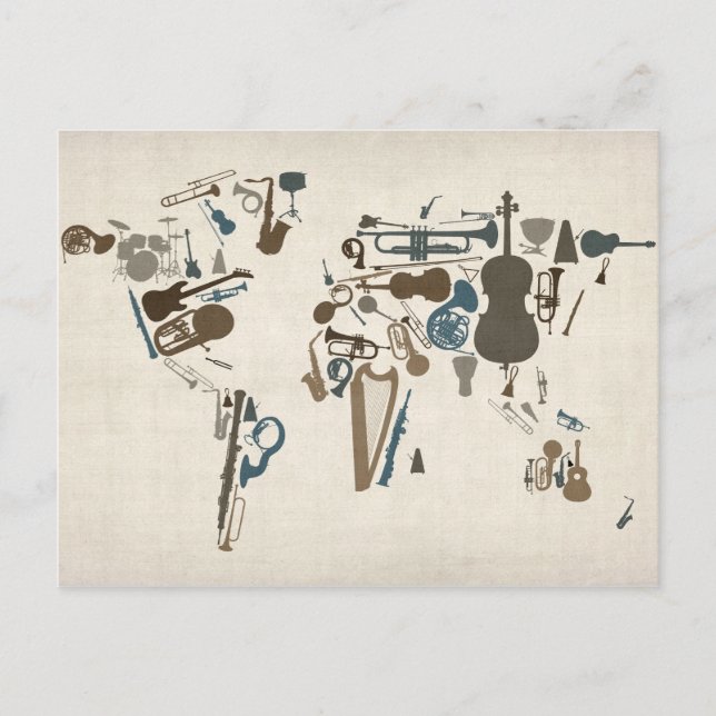 Postale Carte des instruments de musique du monde (Devant)