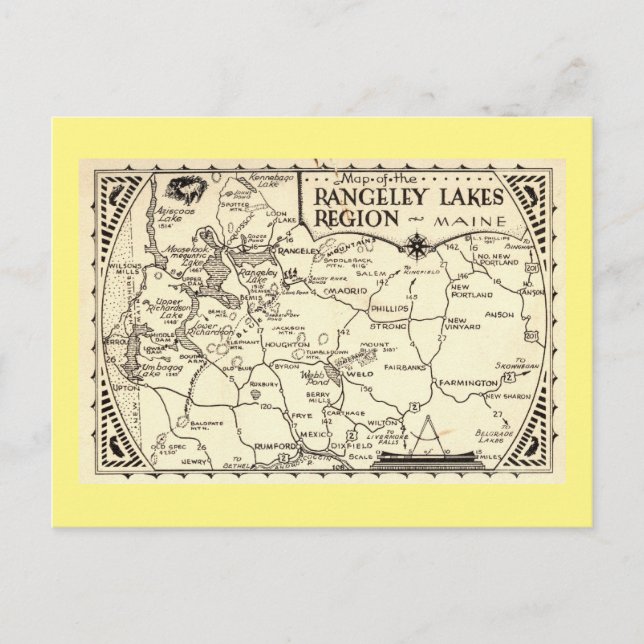 Postale Carte des lacs Rangeley, Maine Vintage (Devant)